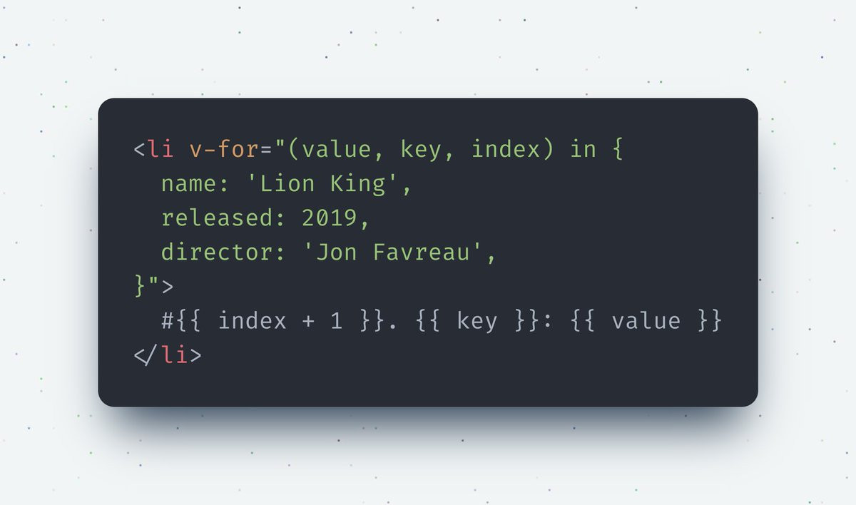 @vuejs It's also possible to combine these two methods, grabbing the key as well as the index of the property: https://t.co/TL35dQbuJY